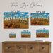 Greetings from Oklahoma metal sign with horizontal vintage 'Greetings from Oklahoma' large-letter postcard with Oklahoma