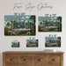 Greetings from Oregon metal sign with horizontal vintage 'Greetings from Oregon' large-letter postcard with Cascade peaks