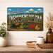 Greetings from Pennsylvania metal sign with horizontal vintage 'Greetings from Pennsylvania' large-letter postcard with