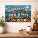 Greetings from Rhode Island metal sign with horizontal vintage 'Greetings from Rhode Island' large-letter postcard with
