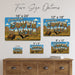 Greetings from South Dakota metal sign with horizontal vintage 'Greetings from South Dakota' large-letter postcard with