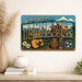 Greetings from Tennessee metal sign with horizontal vintage 'Greetings from Tennessee' large-letter postcard with Nashville
