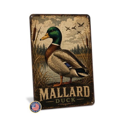 Mallard Duck metal sign with vintage duck identification portrait style Mallard Duck