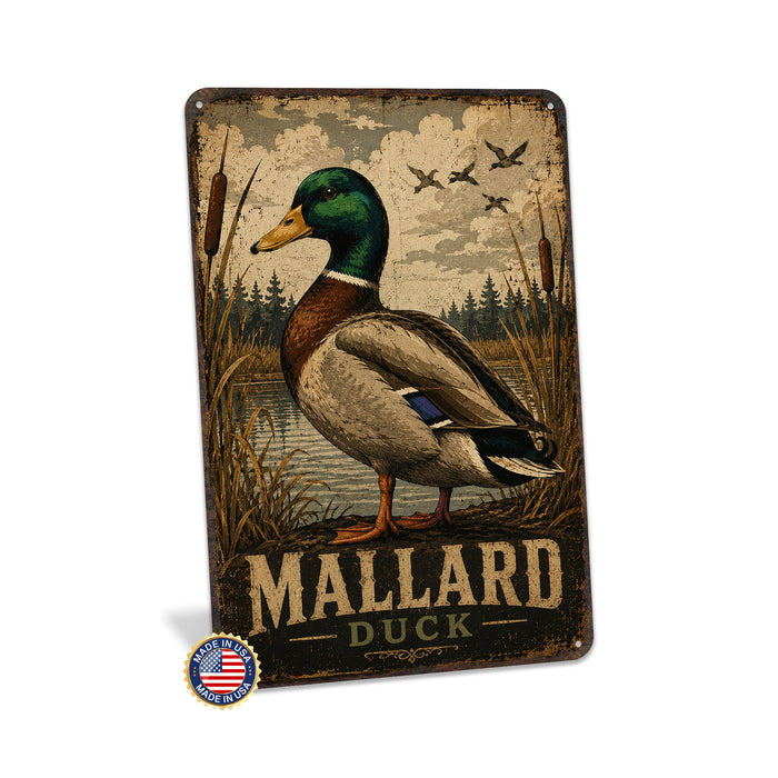 Mallard Duck metal sign with vintage duck identification portrait style Mallard Duck
