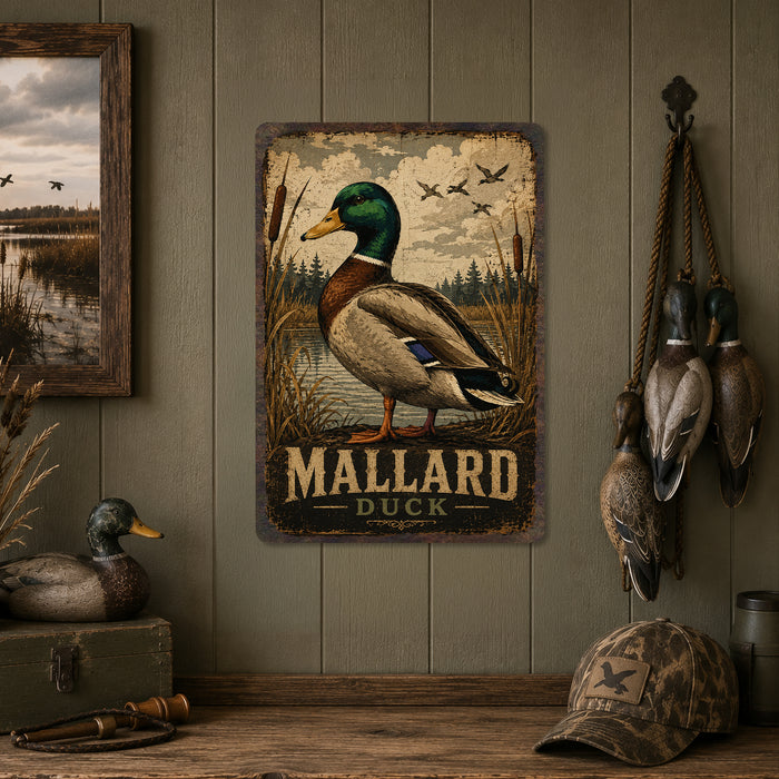 Mallard Duck metal sign with vintage duck identification portrait style Mallard Duck