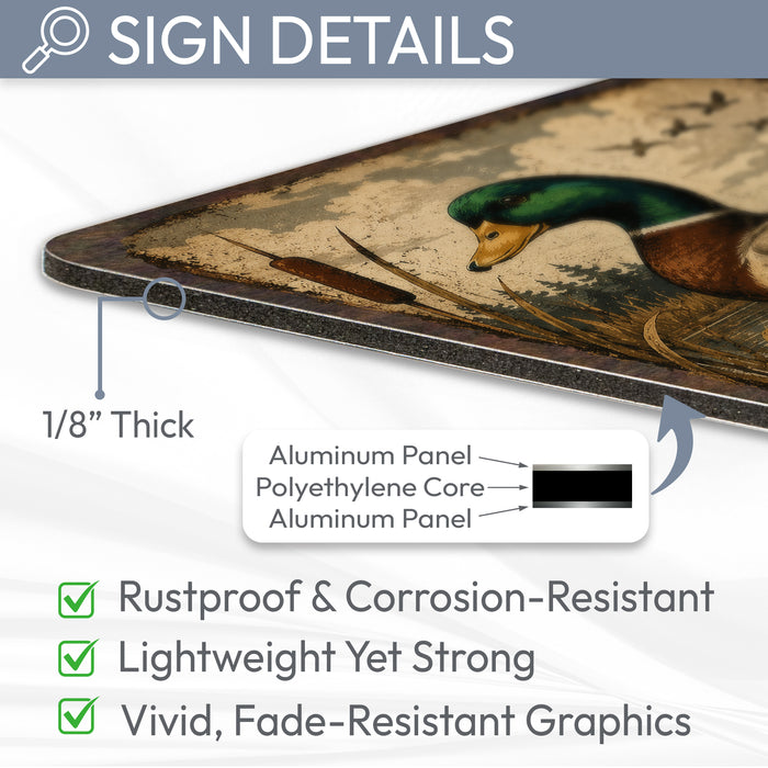 Mallard Duck metal sign with vintage duck identification portrait style Mallard Duck