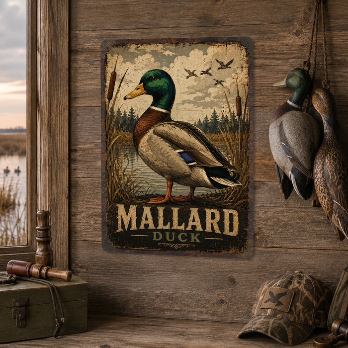 Mallard Duck metal sign with vintage duck identification portrait style Mallard Duck