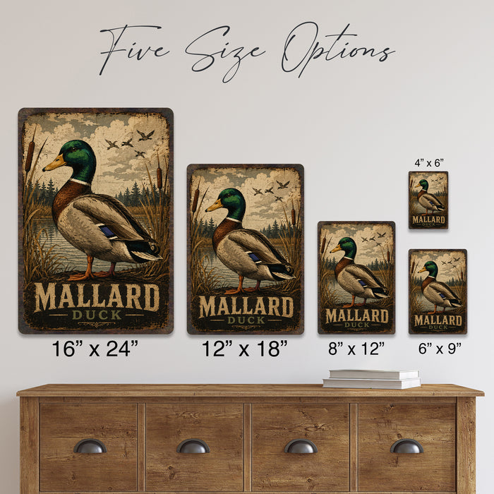 Mallard Duck metal sign with vintage duck identification portrait style Mallard Duck