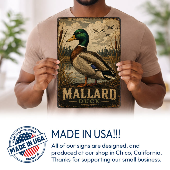 Mallard Duck metal sign with vintage duck identification portrait style Mallard Duck