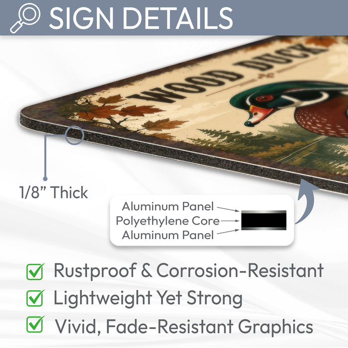 Wood Duck metal sign with vintage duck identification portrait style Wood Duck