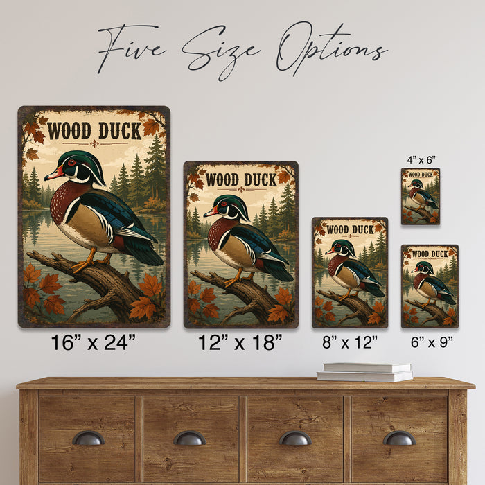 Wood Duck metal sign with vintage duck identification portrait style Wood Duck