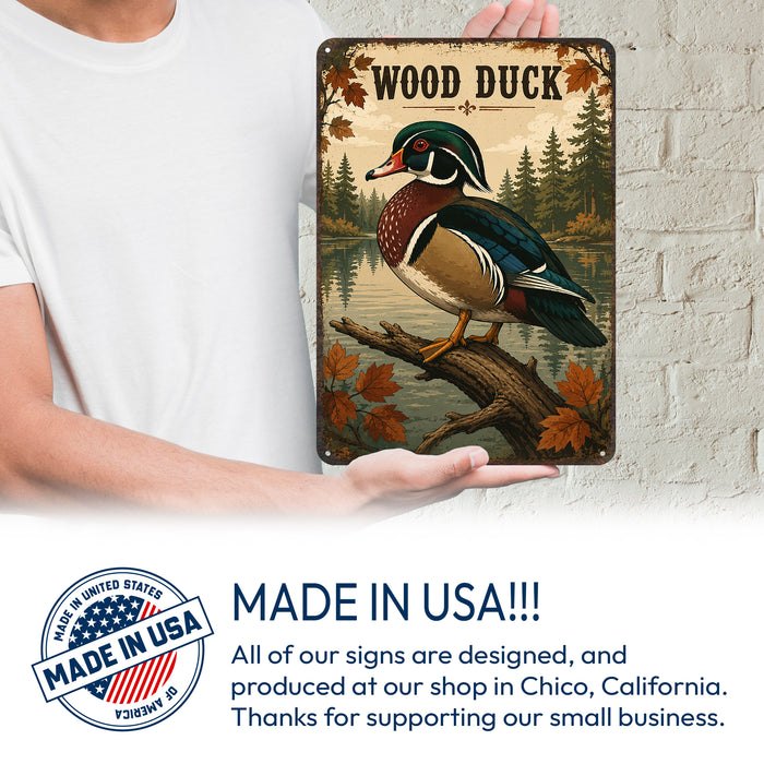 Wood Duck metal sign with vintage duck identification portrait style Wood Duck