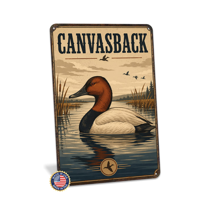 Canvasback Duck metal sign with vintage duck identification portrait style Canvasback Duck