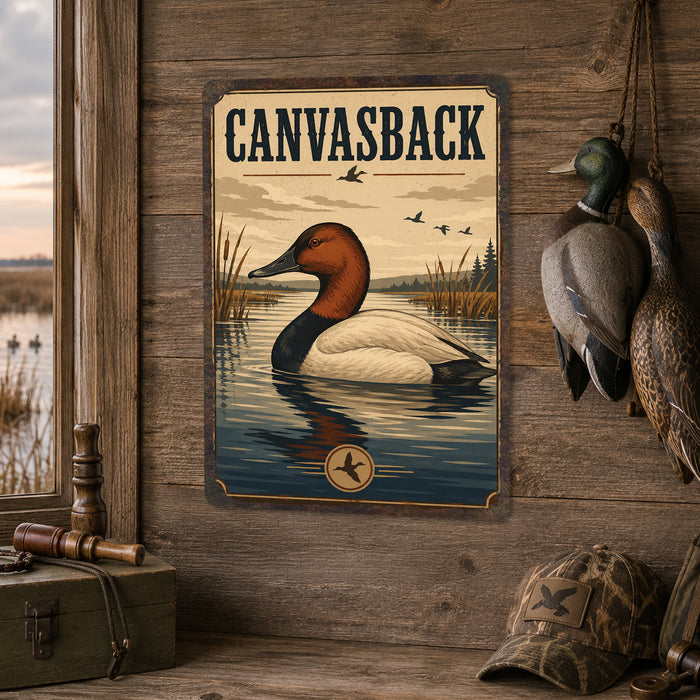 Canvasback Duck metal sign with vintage duck identification portrait style Canvasback Duck
