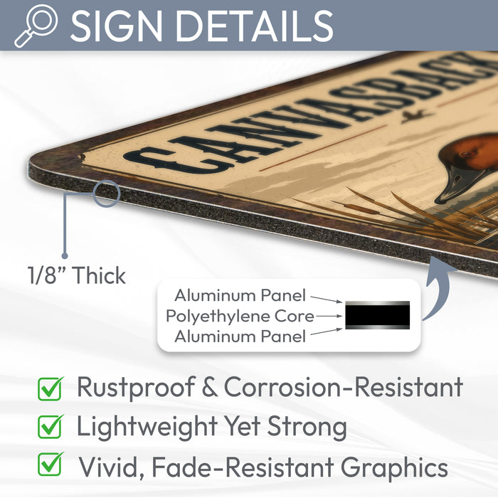 Canvasback Duck metal sign with vintage duck identification portrait style Canvasback Duck