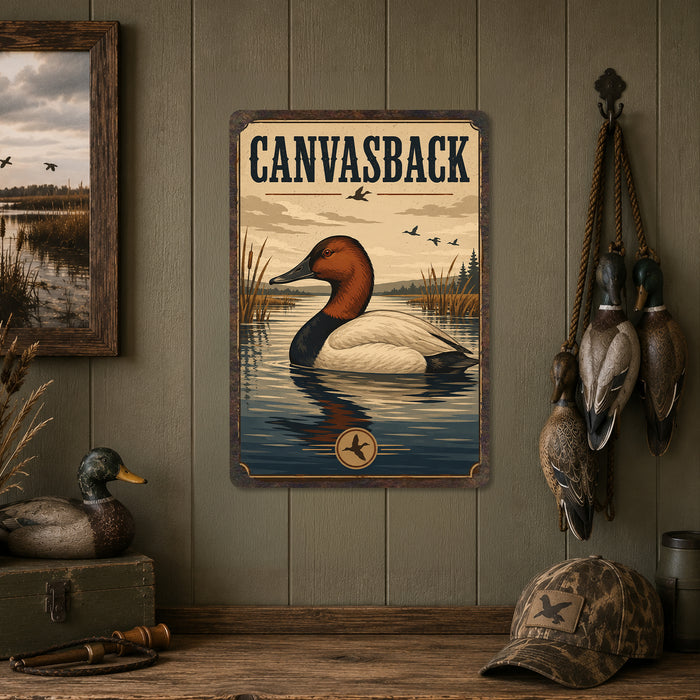 Canvasback Duck metal sign with vintage duck identification portrait style Canvasback Duck