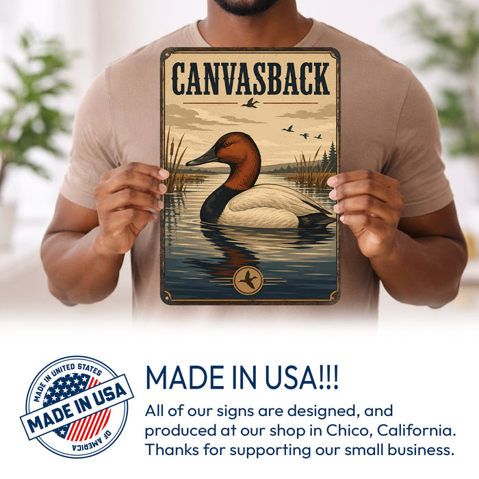 Canvasback Duck metal sign with vintage duck identification portrait style Canvasback Duck