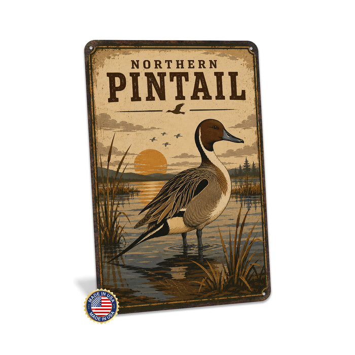 Northern Pintail metal sign with vintage duck identification portrait style Northern Pintail