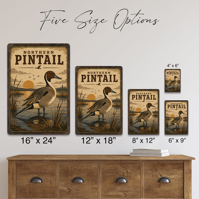 Northern Pintail metal sign with vintage duck identification portrait style Northern Pintail