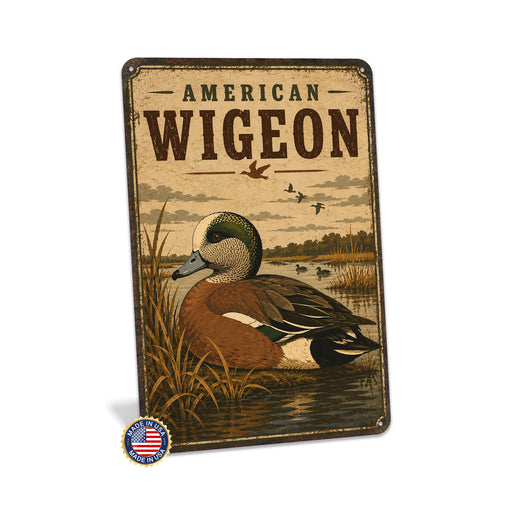 American Wigeon metal sign with vintage duck identification portrait style American Wigeon