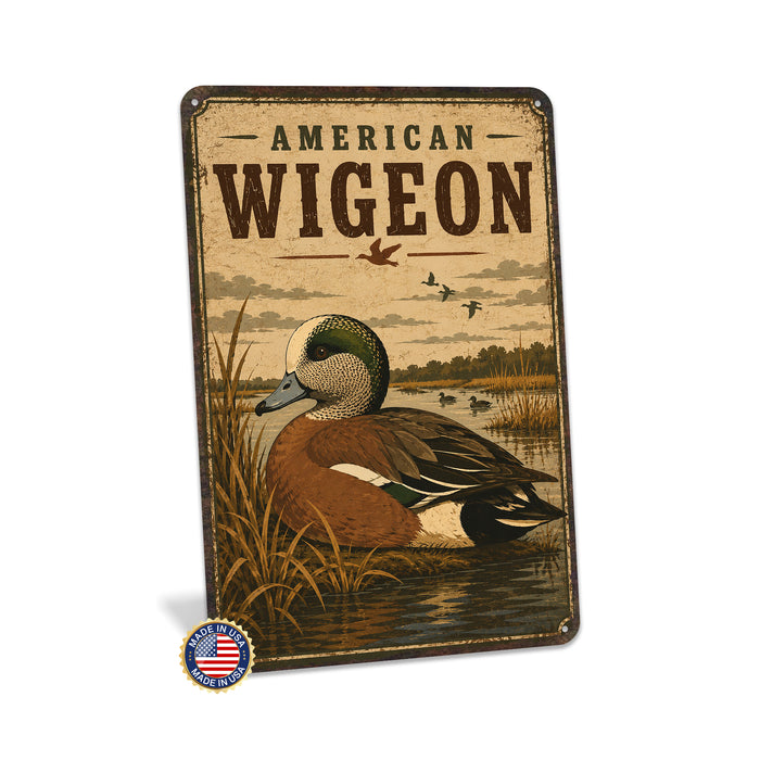 American Wigeon metal sign with vintage duck identification portrait style American Wigeon