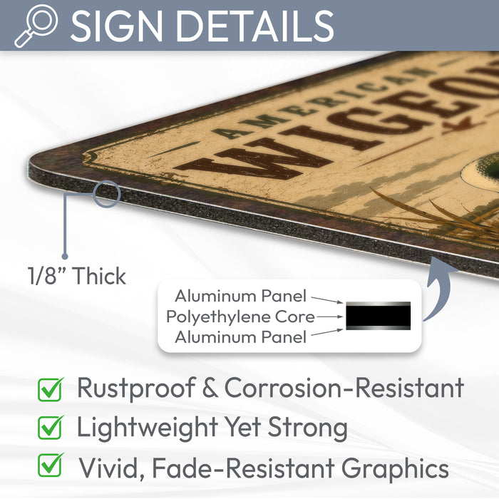 American Wigeon metal sign with vintage duck identification portrait style American Wigeon