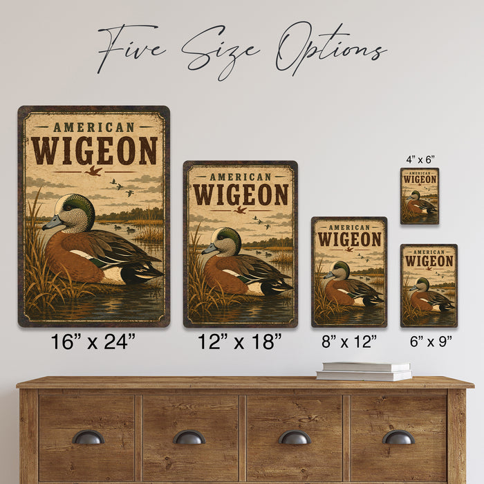 American Wigeon metal sign with vintage duck identification portrait style American Wigeon