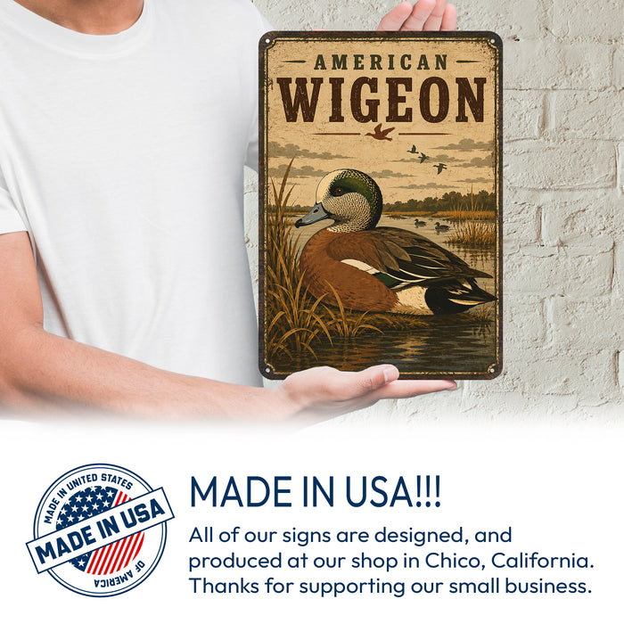 American Wigeon metal sign with vintage duck identification portrait style American Wigeon