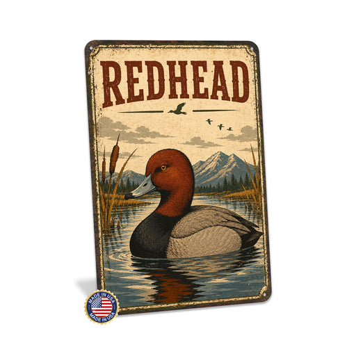Redhead Duck metal sign with vintage duck identification portrait style Redhead Duck