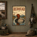 Redhead Duck metal sign with vintage duck identification portrait style Redhead Duck