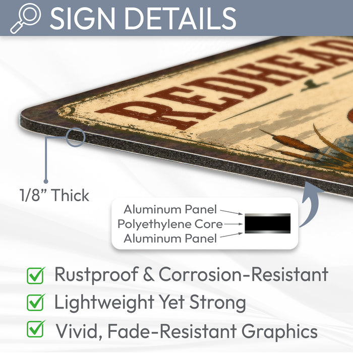 Redhead Duck metal sign with vintage duck identification portrait style Redhead Duck