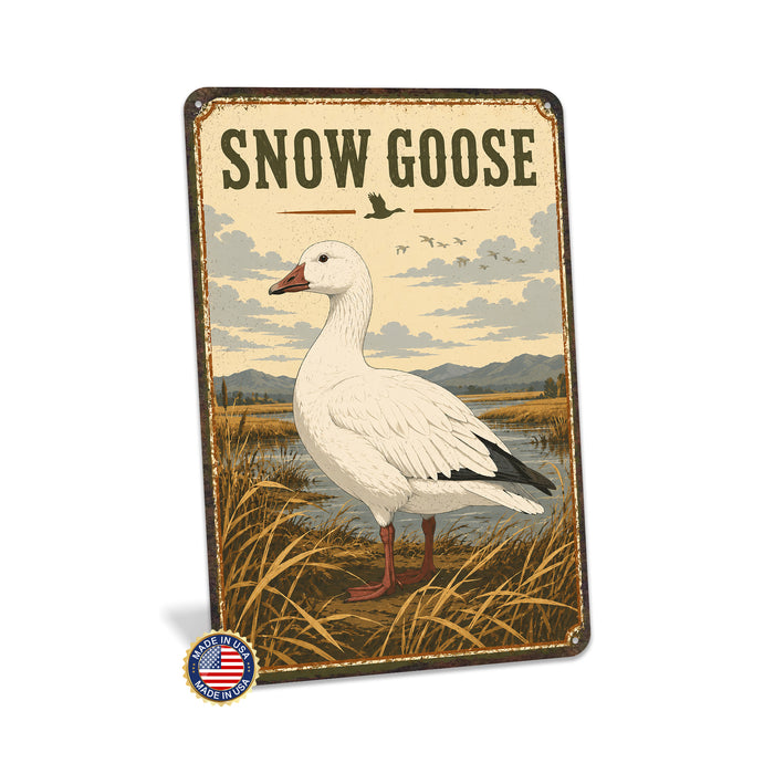 Snow Goose metal sign with vintage duck identification portrait style Snow Goose