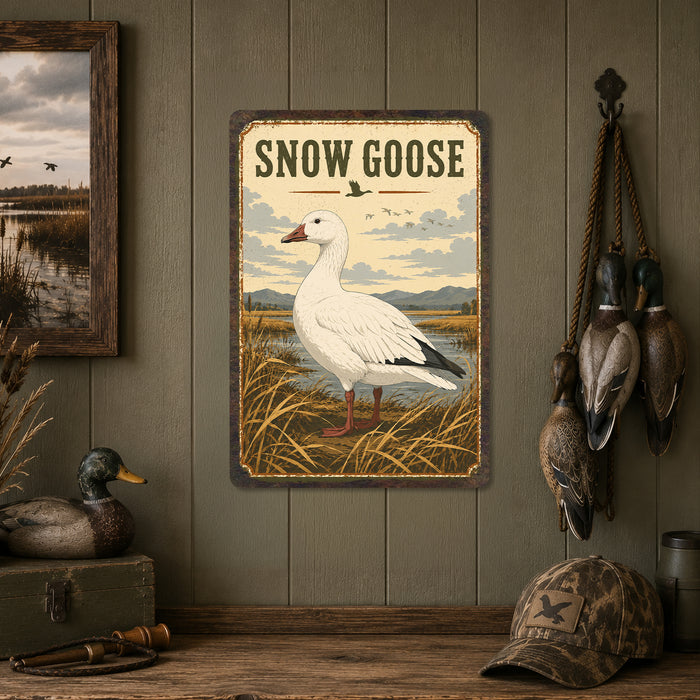 Snow Goose metal sign with vintage duck identification portrait style Snow Goose