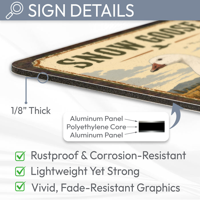 Snow Goose metal sign with vintage duck identification portrait style Snow Goose