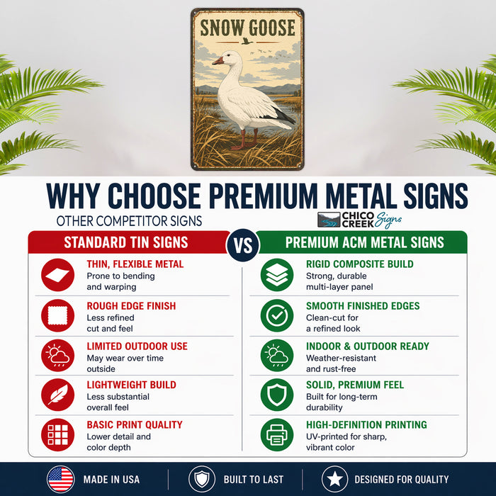 Snow Goose metal sign with vintage duck identification portrait style Snow Goose