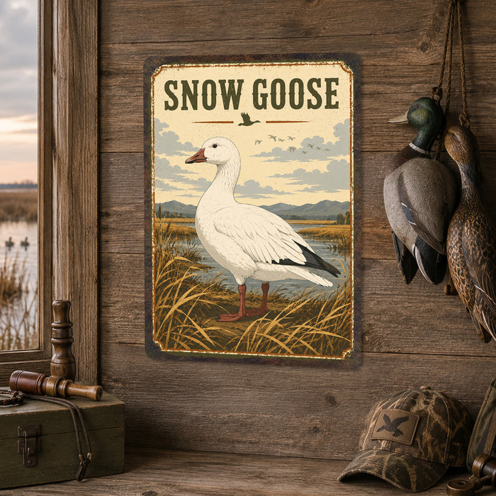 Snow Goose metal sign with vintage duck identification portrait style Snow Goose