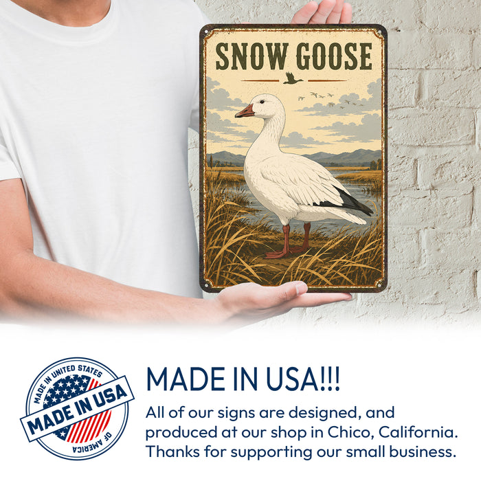 Snow Goose metal sign with vintage duck identification portrait style Snow Goose