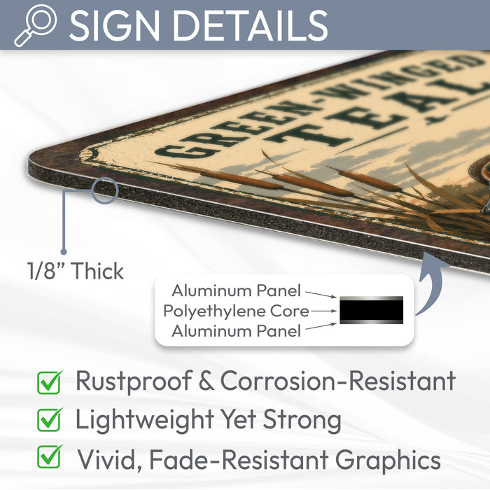 Green-Winged Teal metal sign with vintage duck identification portrait style Green-Winged Teal