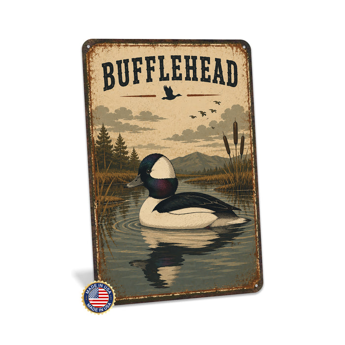 Bufflehead Duck metal sign with vintage duck identification portrait style Bufflehead Duck