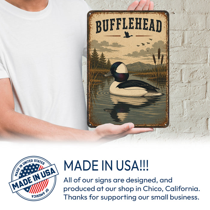 Bufflehead Duck metal sign with vintage duck identification portrait style Bufflehead Duck