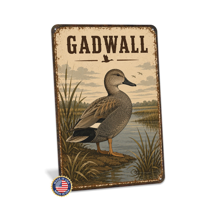 Gadwall Duck metal sign with vintage duck identification portrait style Gadwall Duck