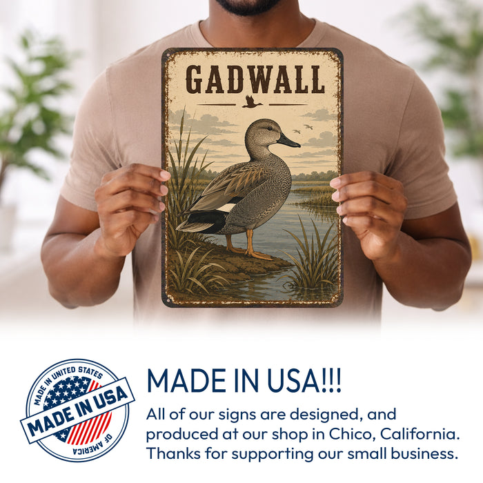 Gadwall Duck metal sign with vintage duck identification portrait style Gadwall Duck