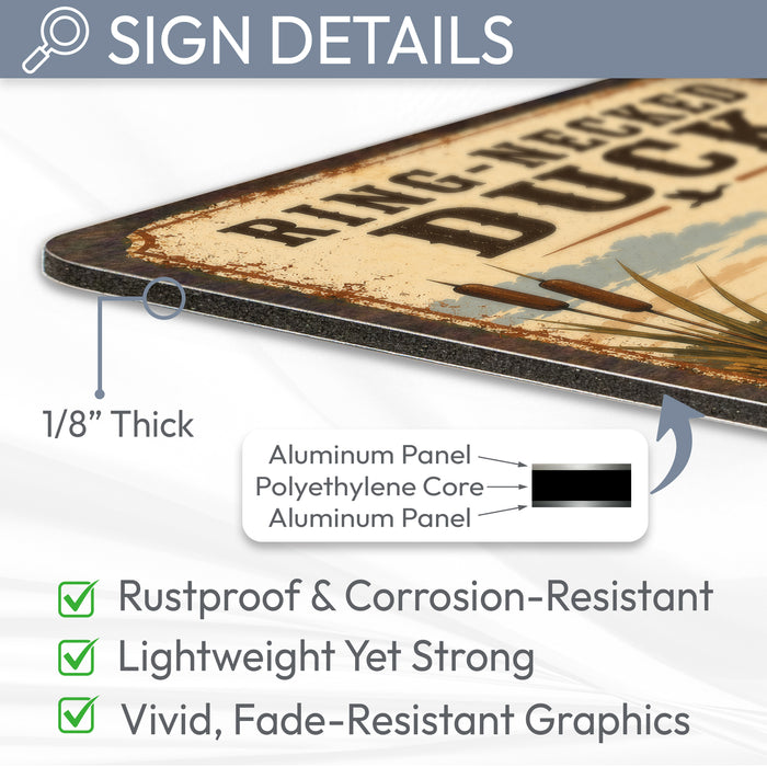 Ring-Necked Duck metal sign with vintage duck identification portrait style Ring-Necked Duck