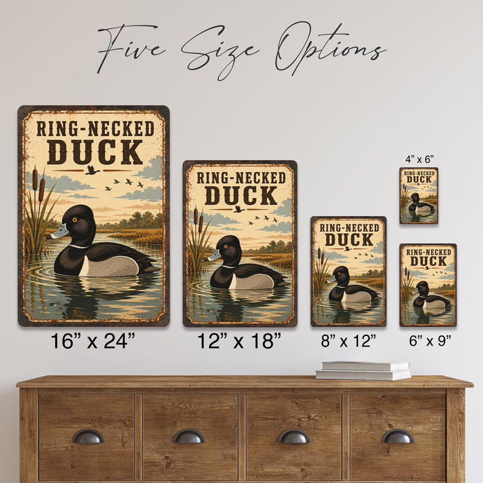 Ring-Necked Duck metal sign with vintage duck identification portrait style Ring-Necked Duck