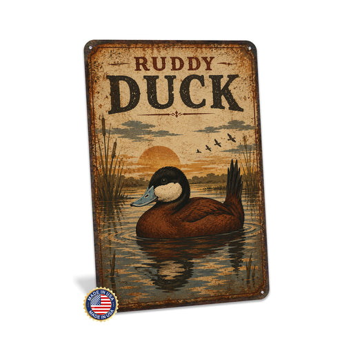 Ruddy Duck metal sign with vintage duck identification portrait style Ruddy Duck