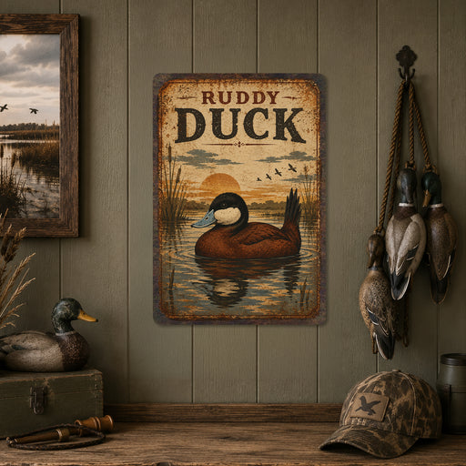 Ruddy Duck metal sign with vintage duck identification portrait style Ruddy Duck