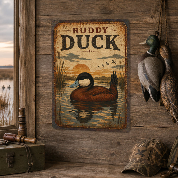 Ruddy Duck metal sign with vintage duck identification portrait style Ruddy Duck
