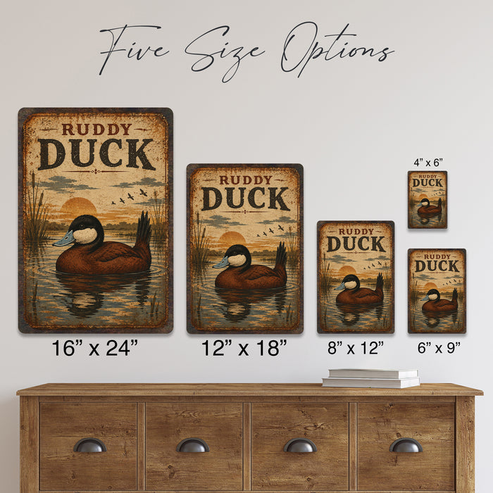 Ruddy Duck metal sign with vintage duck identification portrait style Ruddy Duck