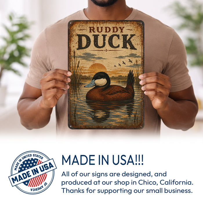 Ruddy Duck metal sign with vintage duck identification portrait style Ruddy Duck