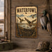 Waterfowl Hunting metal sign with vintage duck identification portrait style Waterfowl Hunting